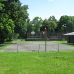 basketball courts and bathroom on right