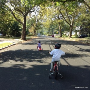 Our closed street is great for tricyclists and bike learners