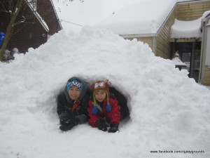 Picnic Table transformed to igloo- Connor and Aiden